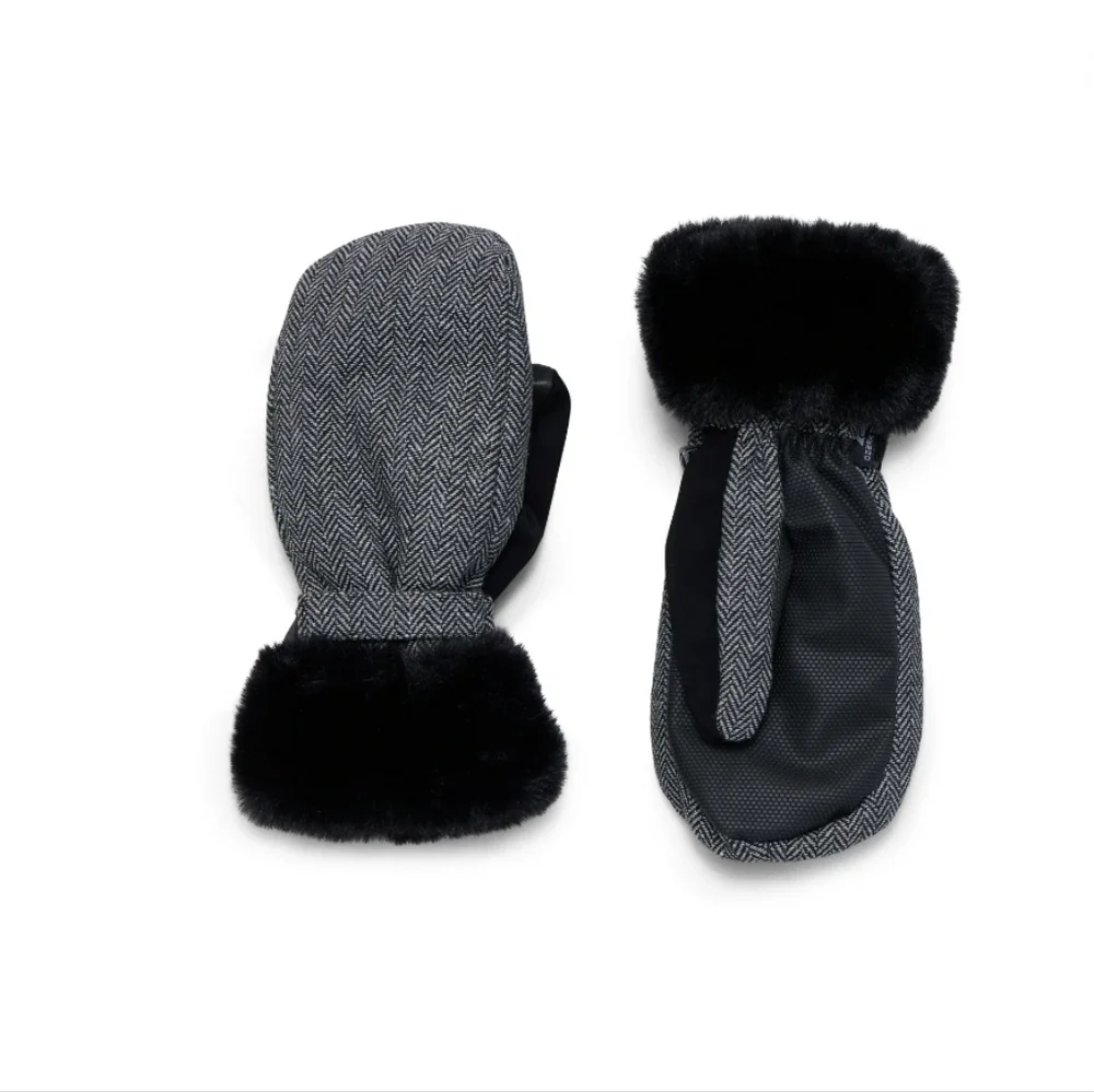 Ski Mitten Faux Fur Cuff in Black and Gray - Unbranded. 2